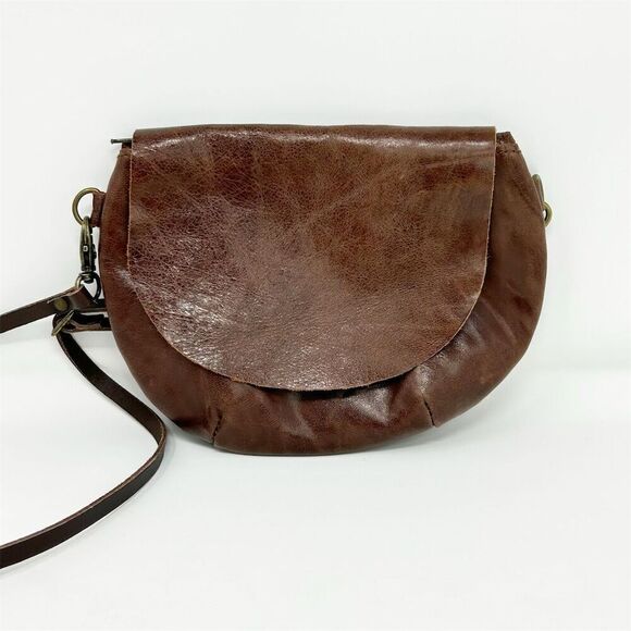 Boho Spanish Rossymina Small Brown Leather Round Crossbody Bag Adjustable Strap - Picture 1 of 13